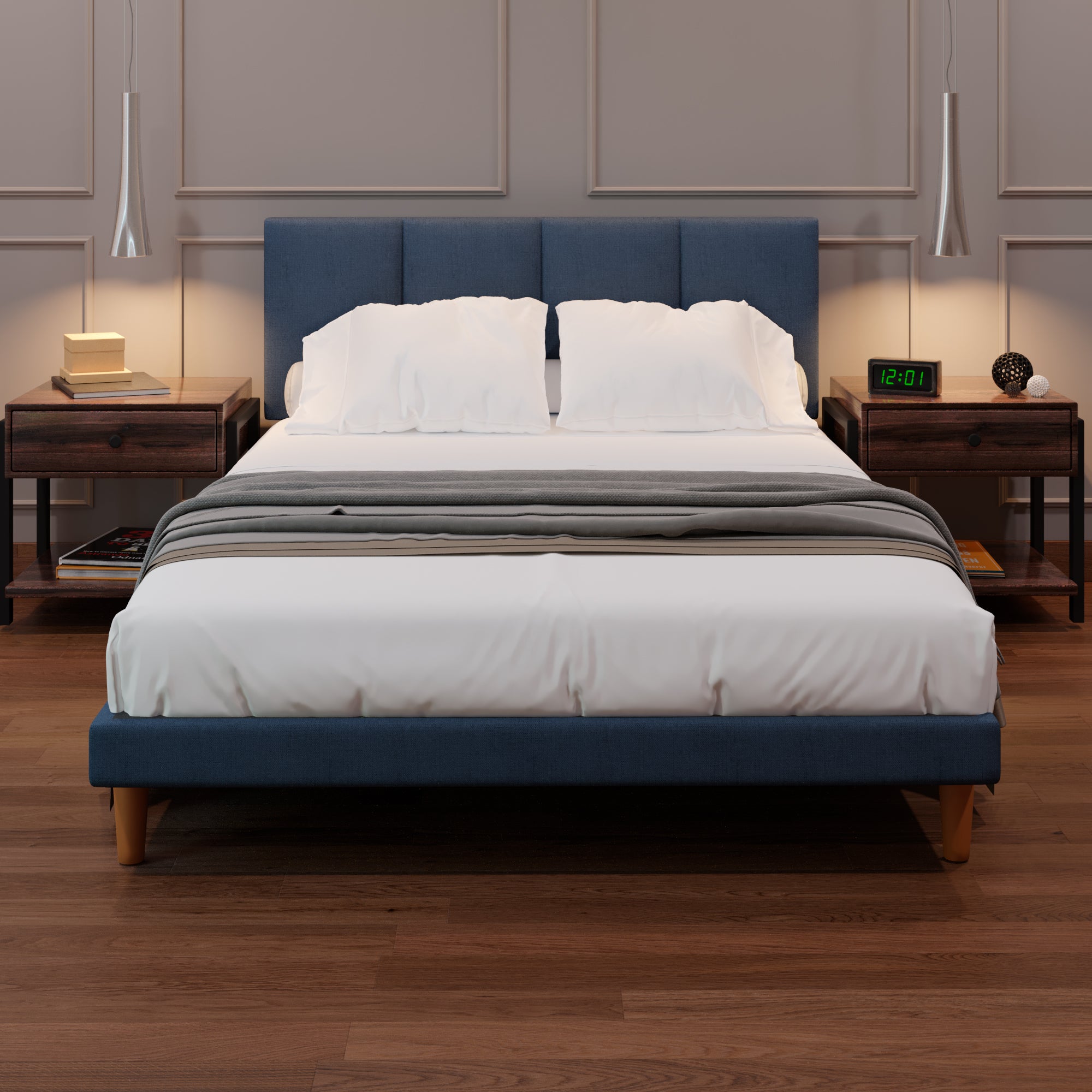 Cama Tradicional Napoles Lino Azul