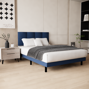 Recamara Base Cama Box Cabecera Napoles Lino Azul