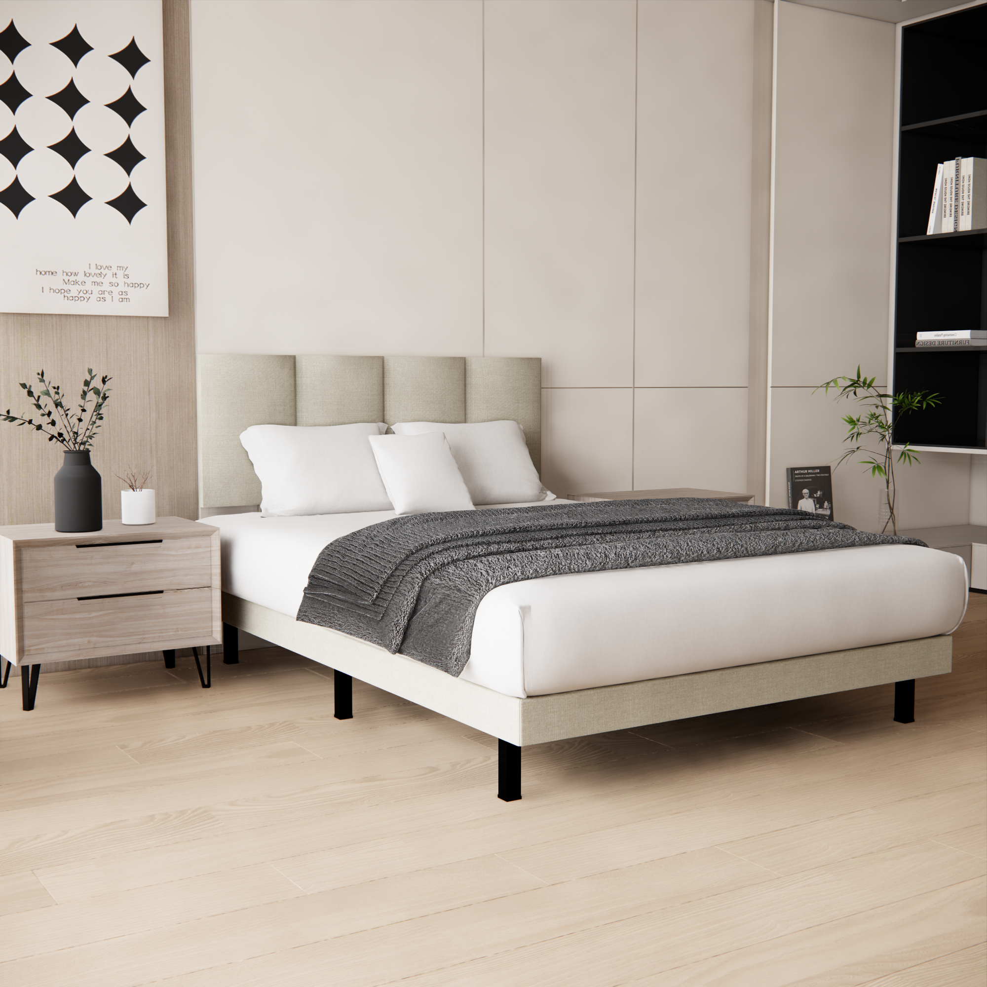 Recamara Base Cama Box Cabecera Napoles Lino Beige