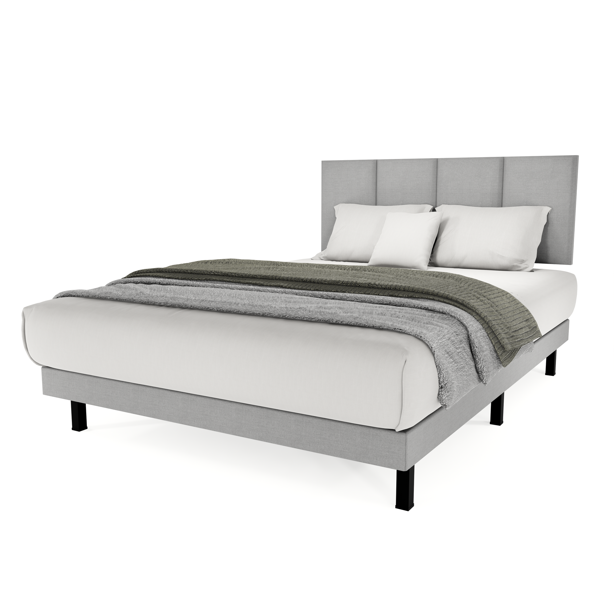 Recamara Base Cama Box Cabecera Napoles Lino Gris