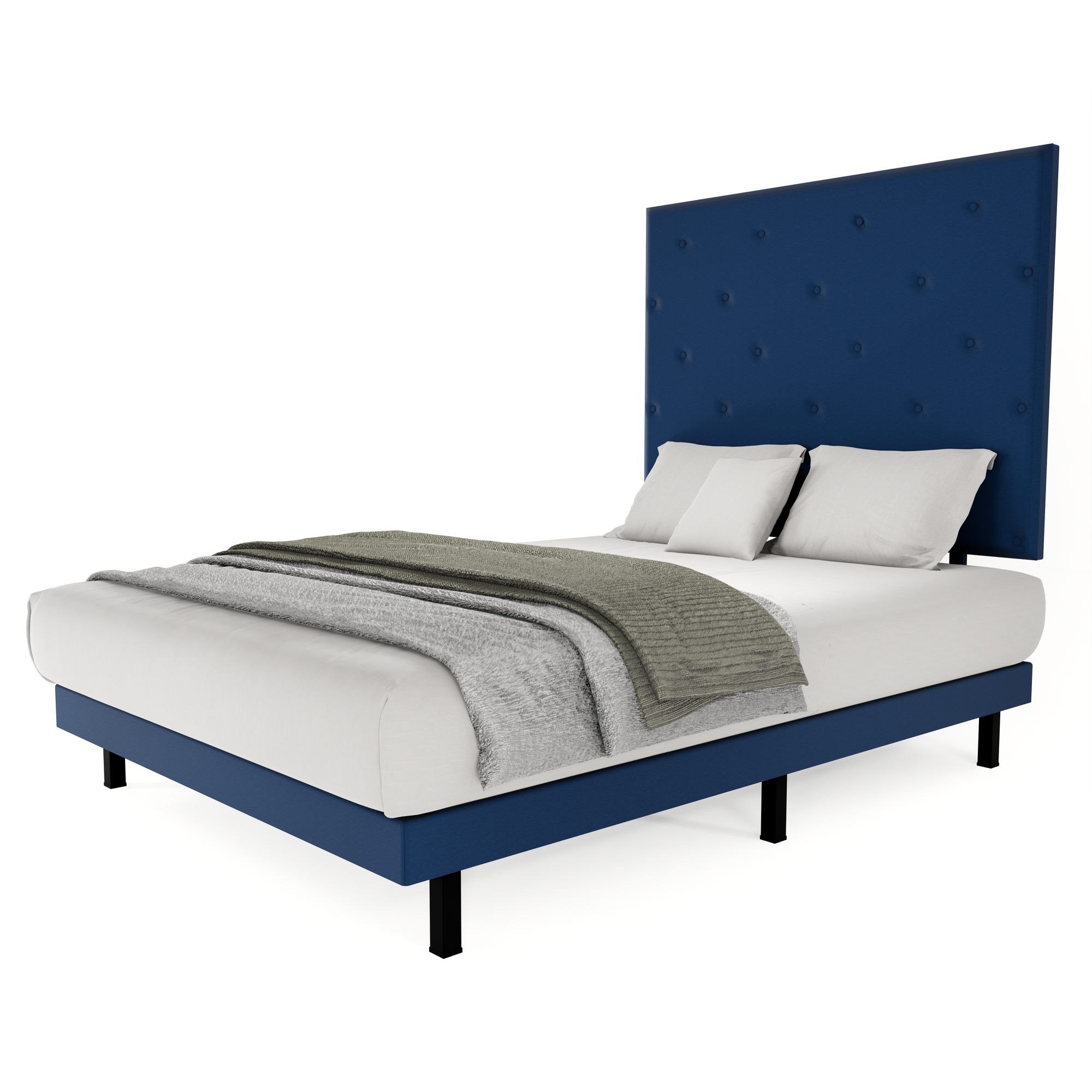 Recamara Base Cama Box Cabecera Quintana Lino Azul