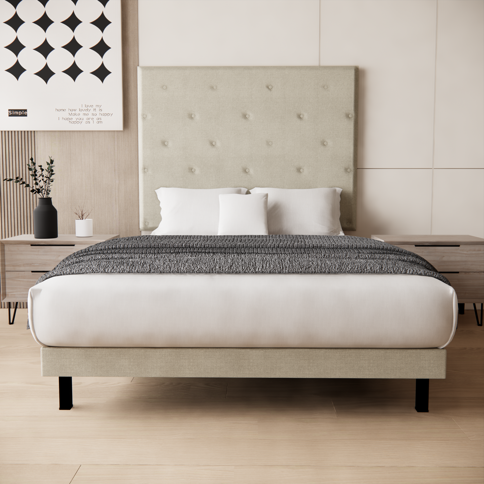 Recamara Base Cama Box Cabecera Quintana Lino Beige