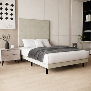 Recamara Base Cama Box Cabecera Quintana Lino Beige