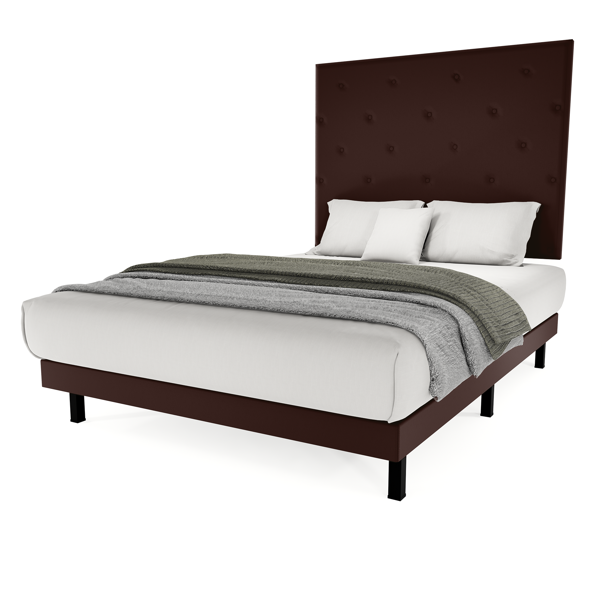 Recamara Base Cama Box Cabecera Quintana Vinil Chocolate