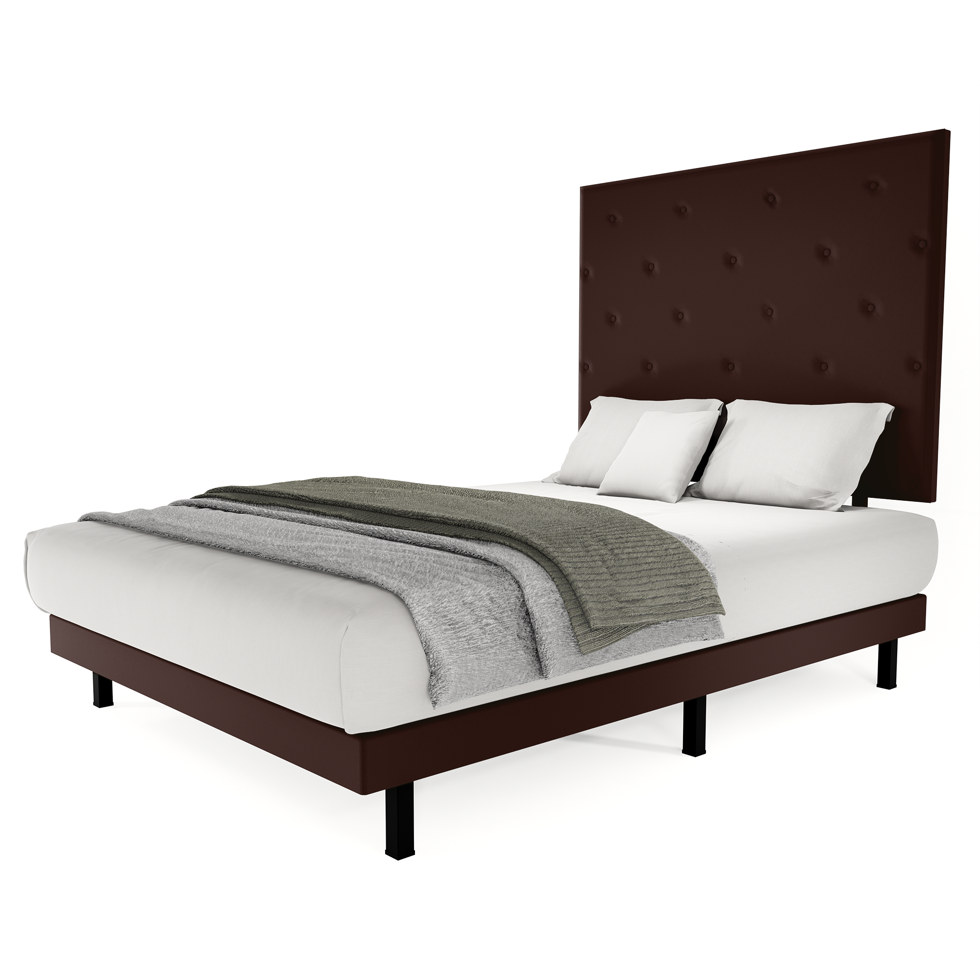 Recamara Base Cama Box Cabecera Quintana Vinil Chocolate