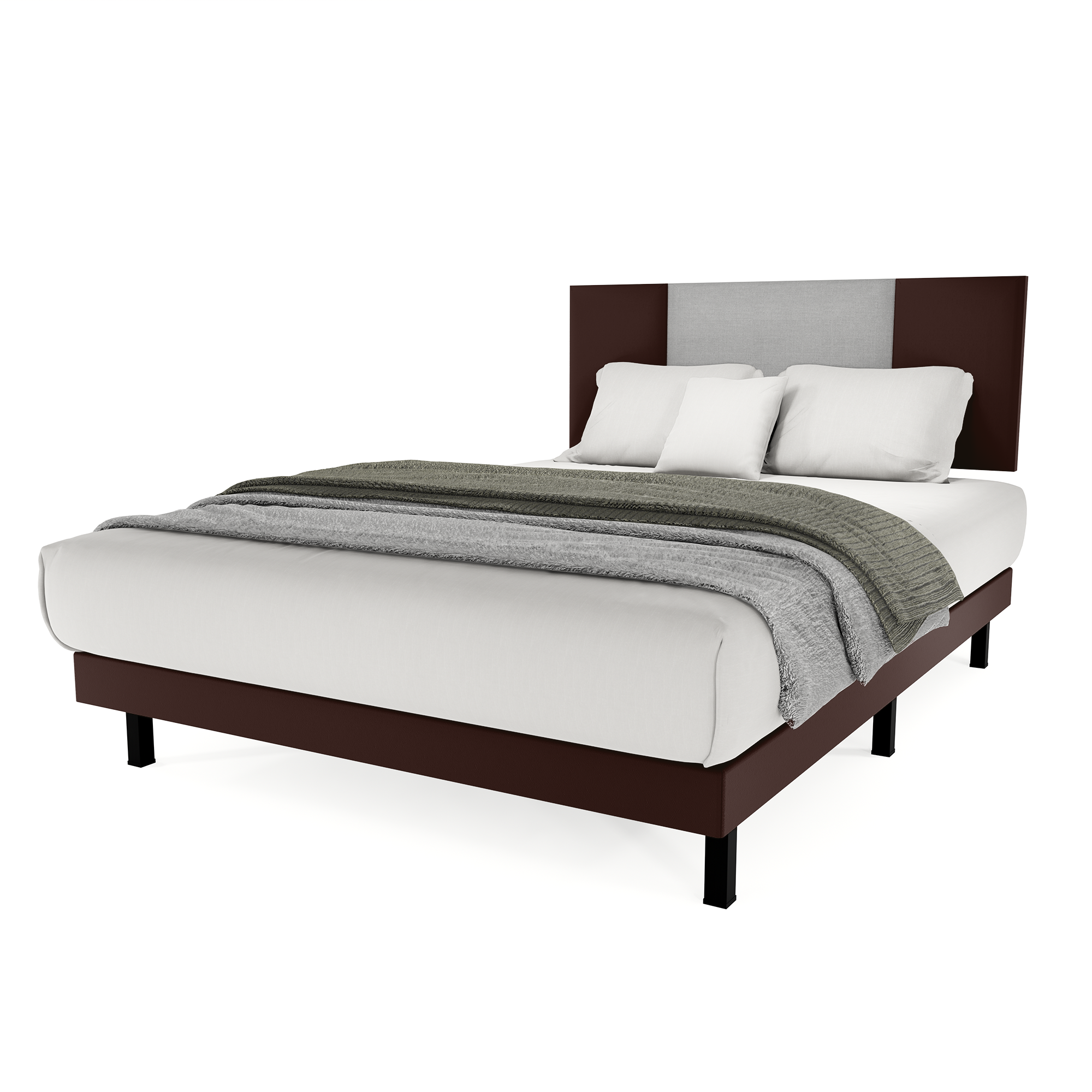 Recamara Base Cama Box Cabecera Roma Vinil Chocolate