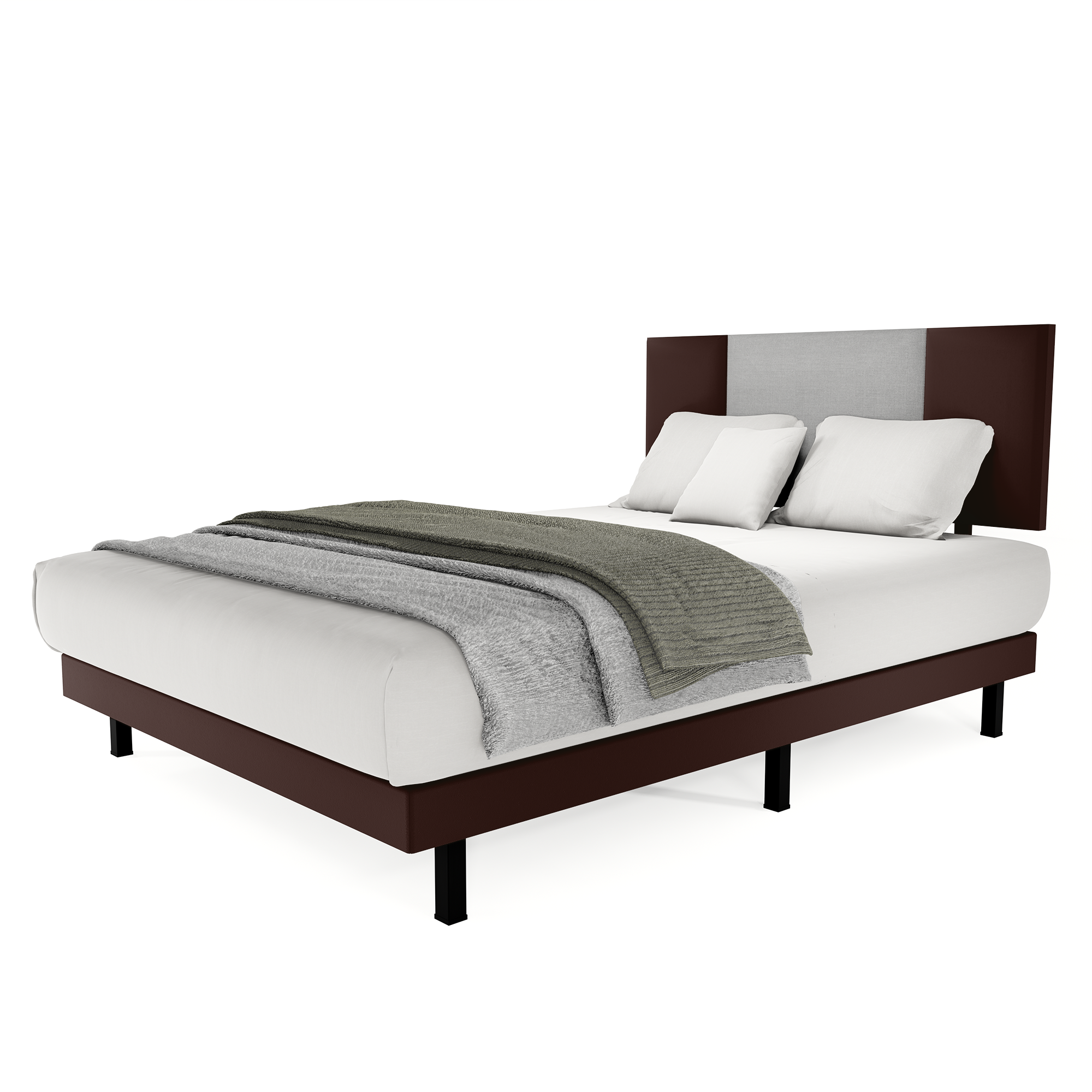 Recamara Base Cama Box Cabecera Roma Vinil Chocolate