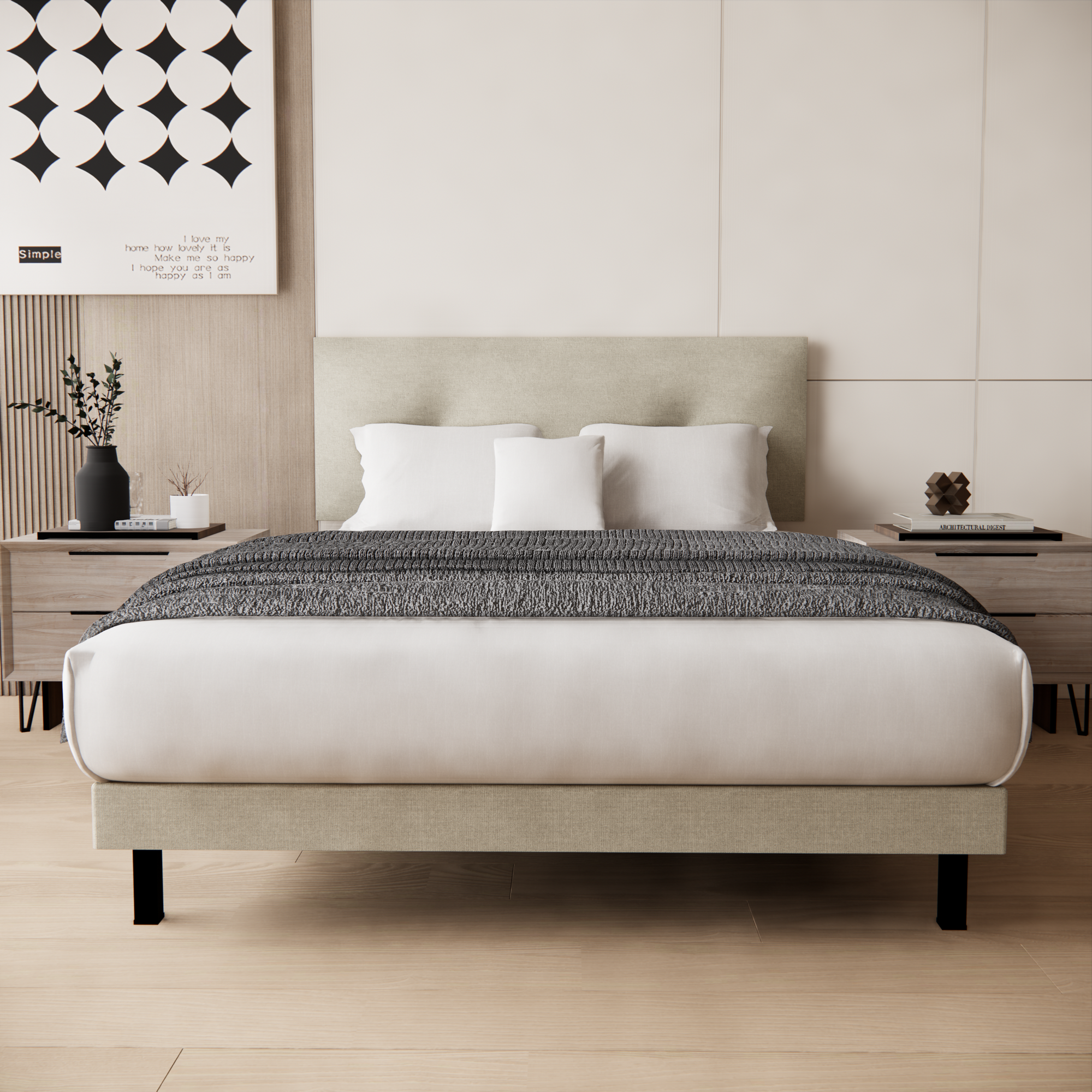 Recamara Base Cama Box Cabecera Urban Lino Beige