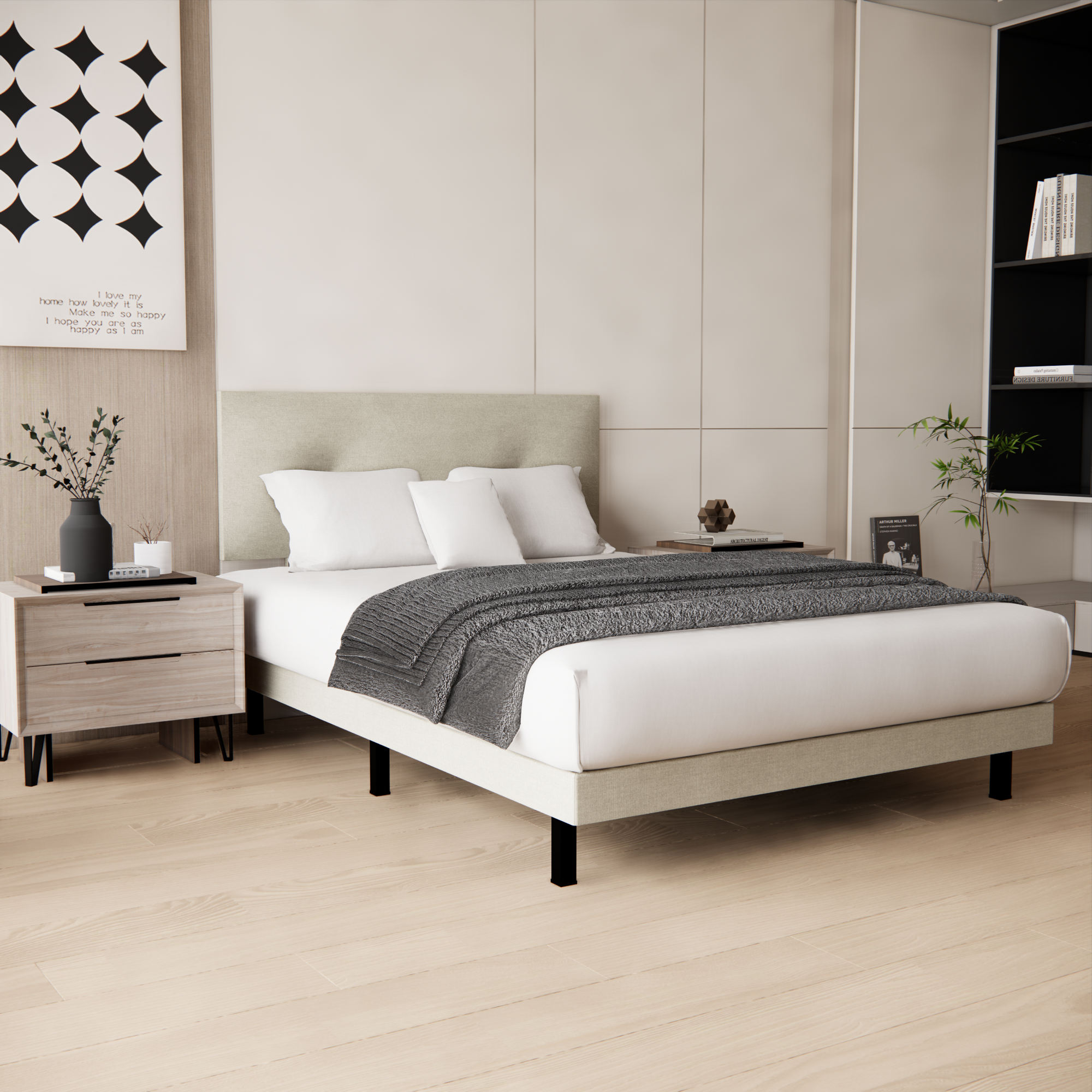 Recamara Base Cama Box Cabecera Urban Lino Beige