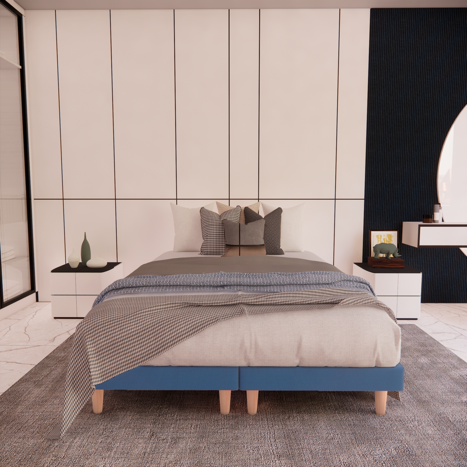 Base de Cama Praga Lino Azul