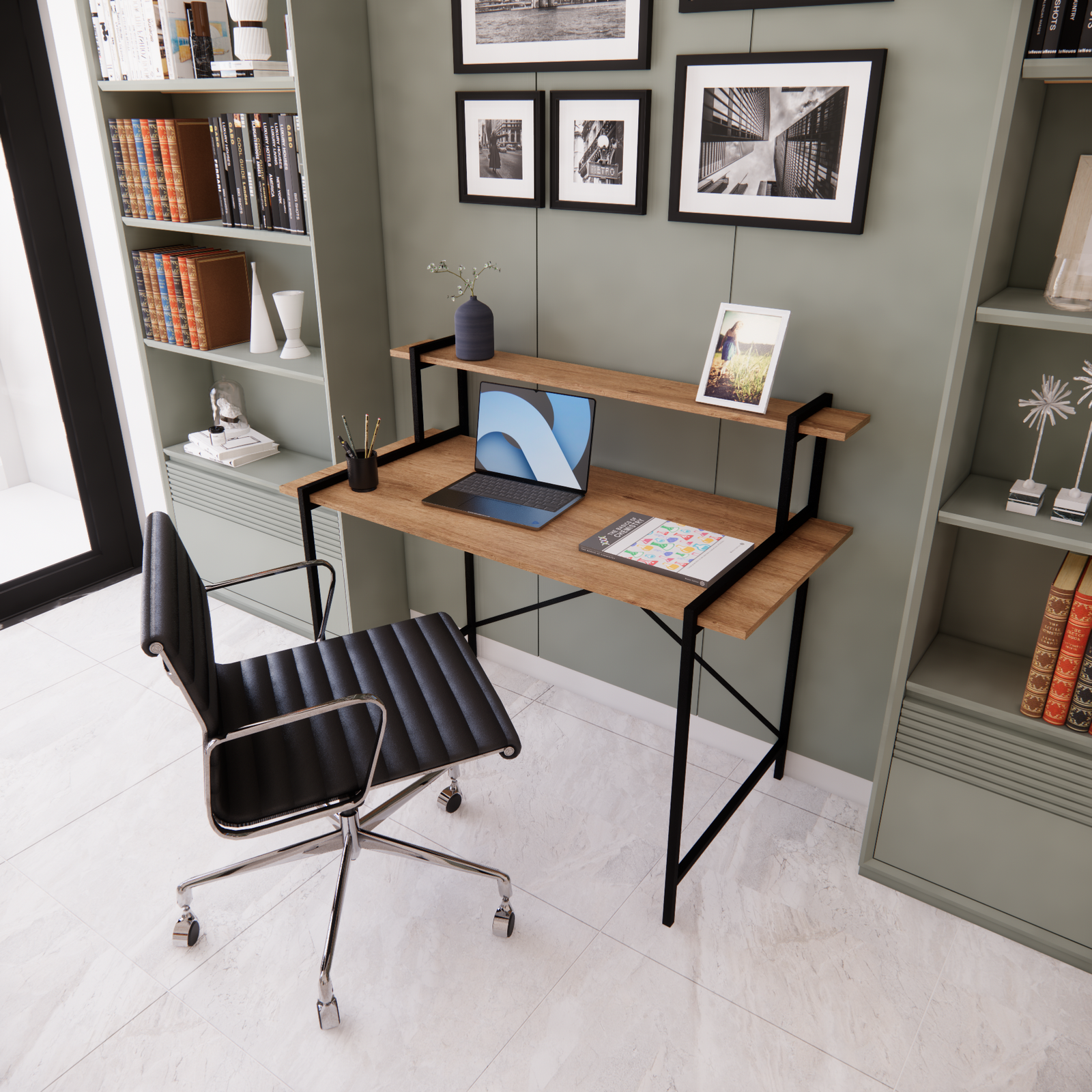 Escritorio Bologna Metal y Madera con Repisa