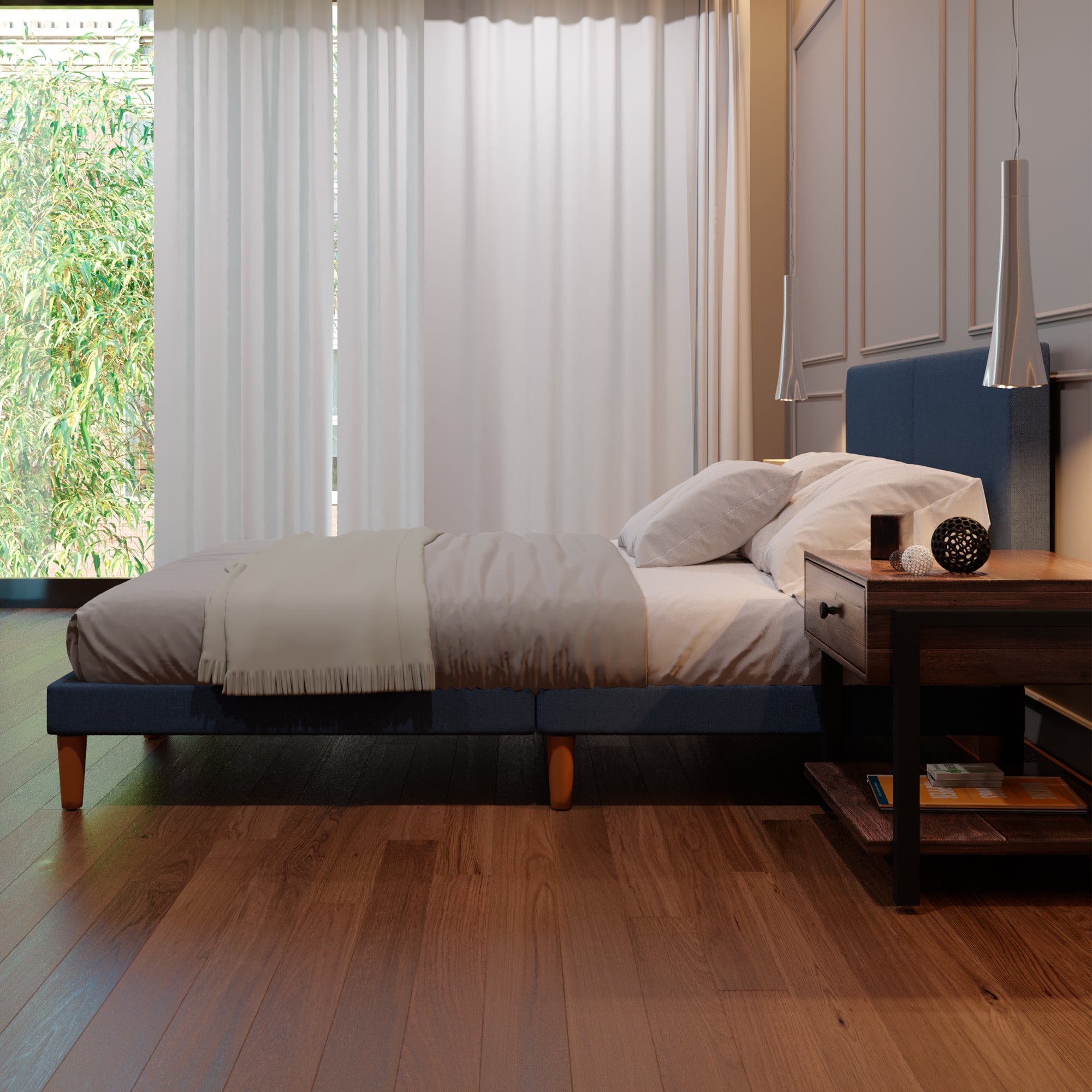 Cama Modular Praga Lino Azul