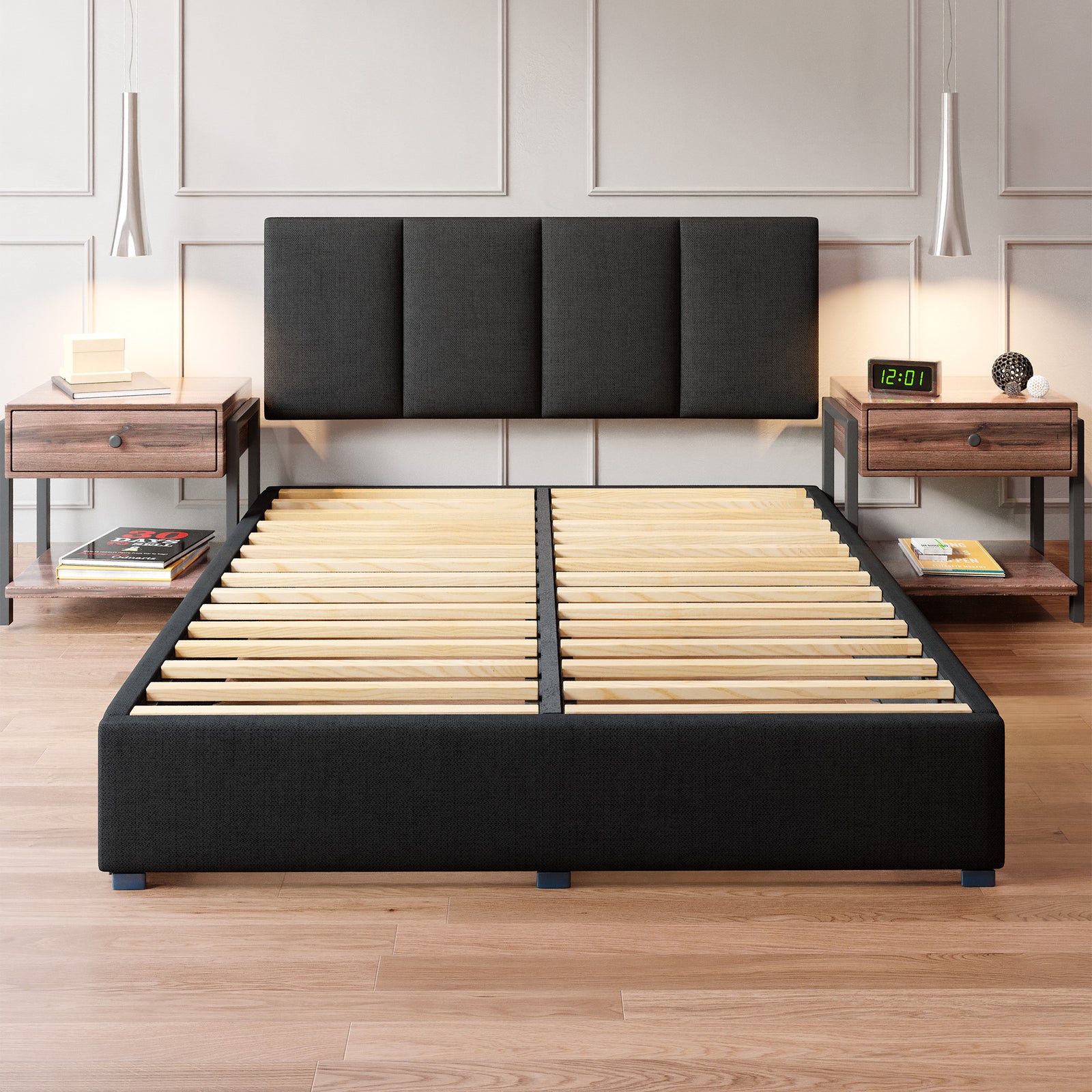 Cama Armable Napoles Lino Negro