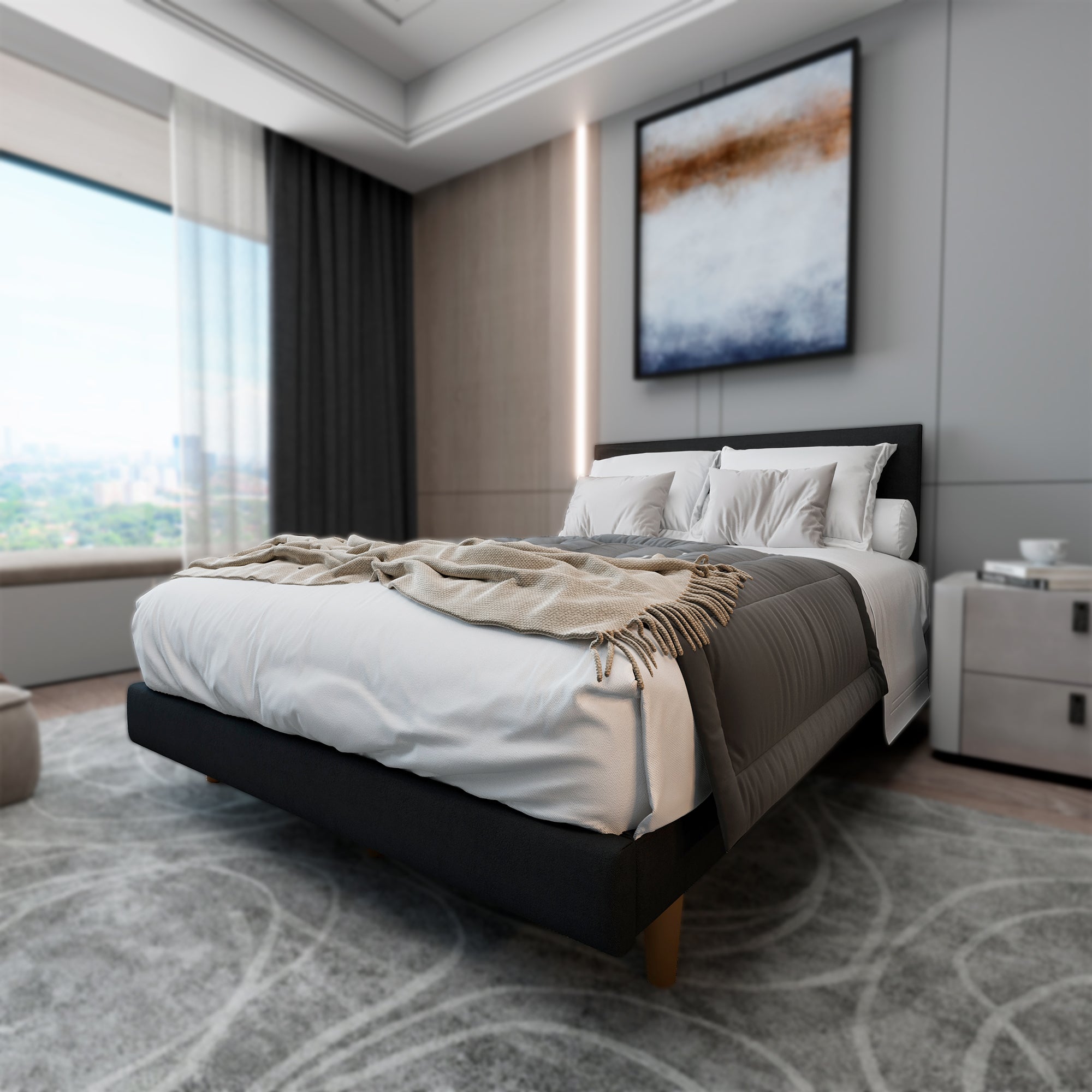 Cama Hibrida Nara Lino Negro