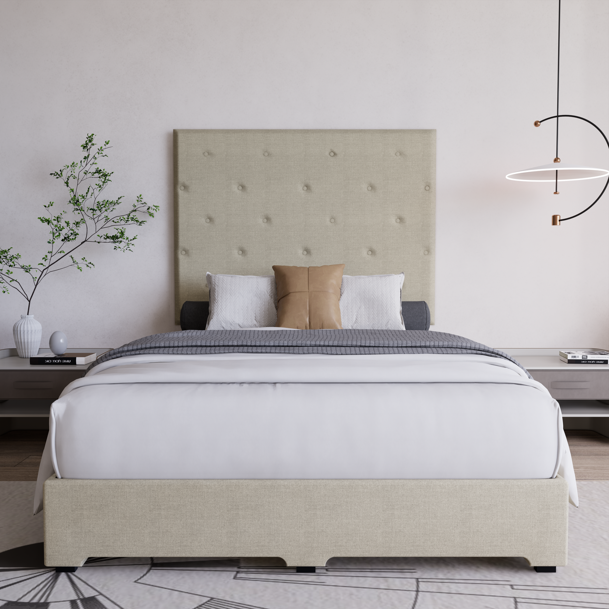 Recamara Base Cama Box Cabecera Quintana Lino Beige