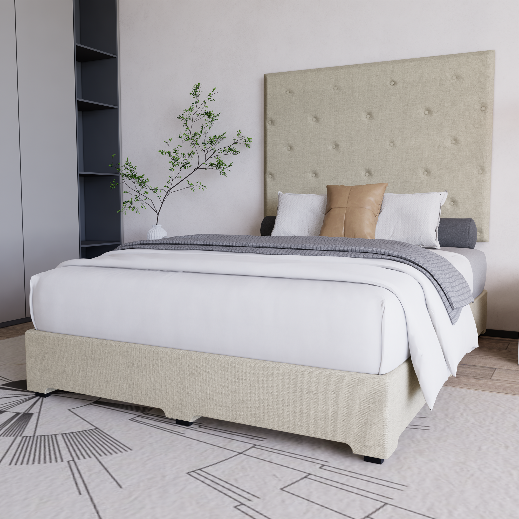 Recamara Base Cama Box Cabecera Quintana Lino Beige