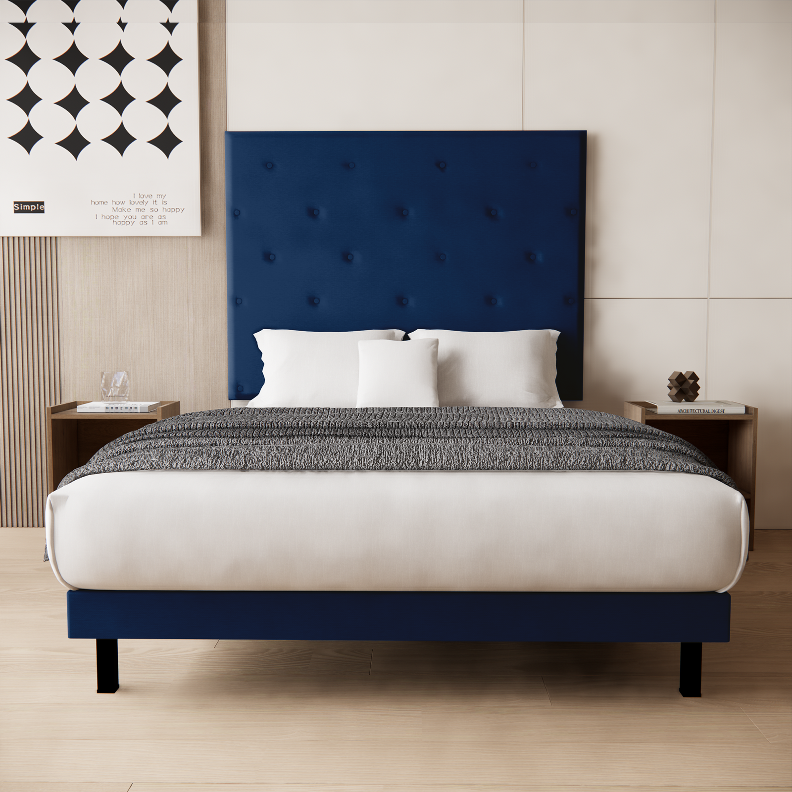 Cama y Buros Quintana Lino Azul