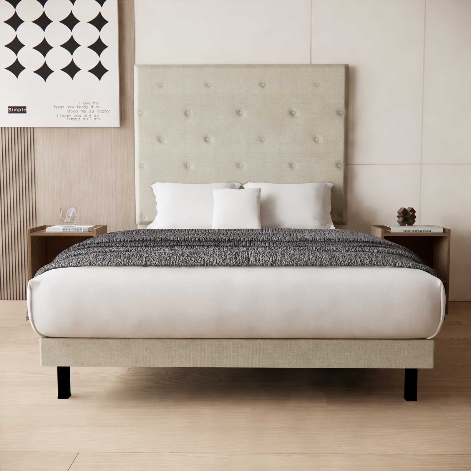 Cama y Buros Quintana Lino Beige