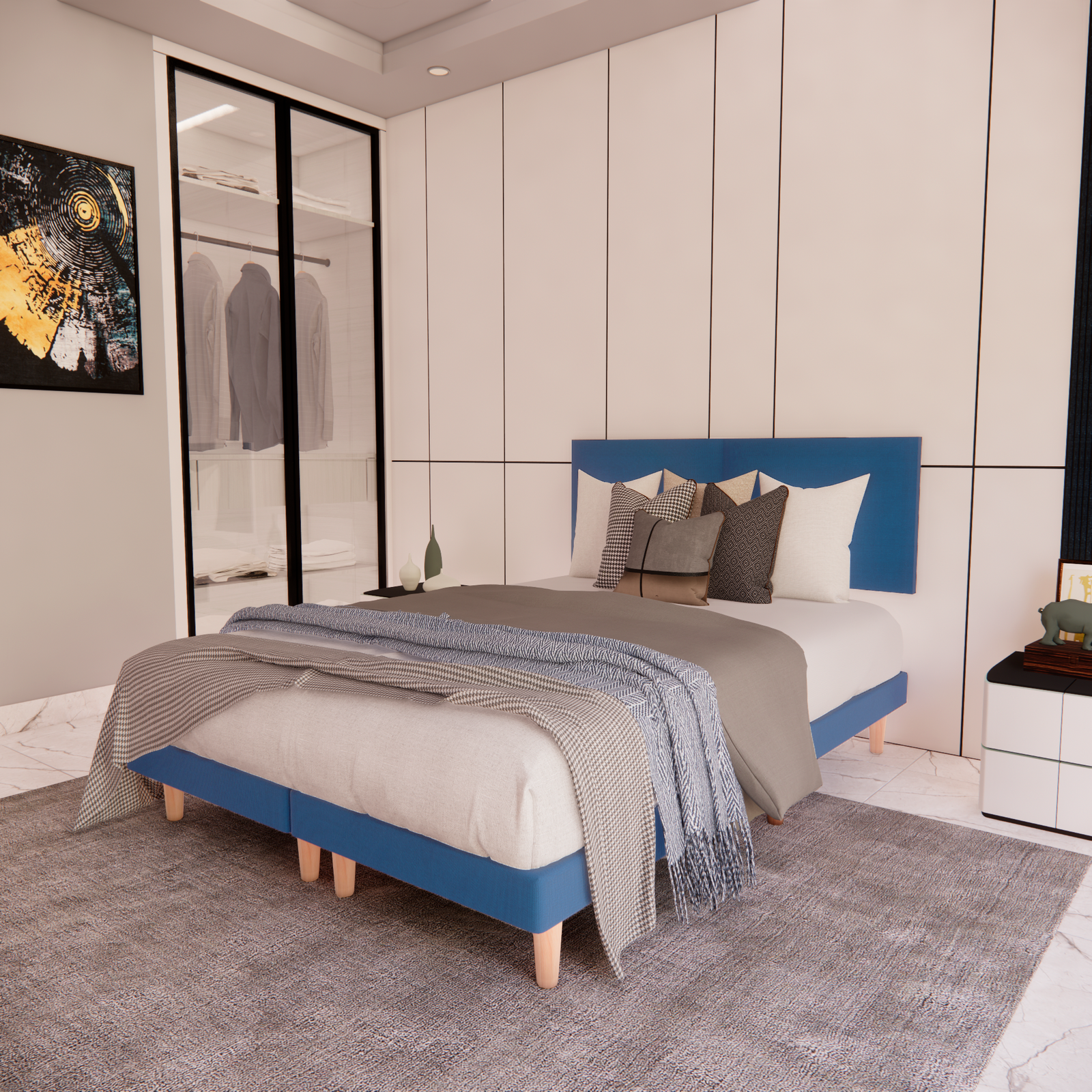 Cama Modular Praga Lino Azul