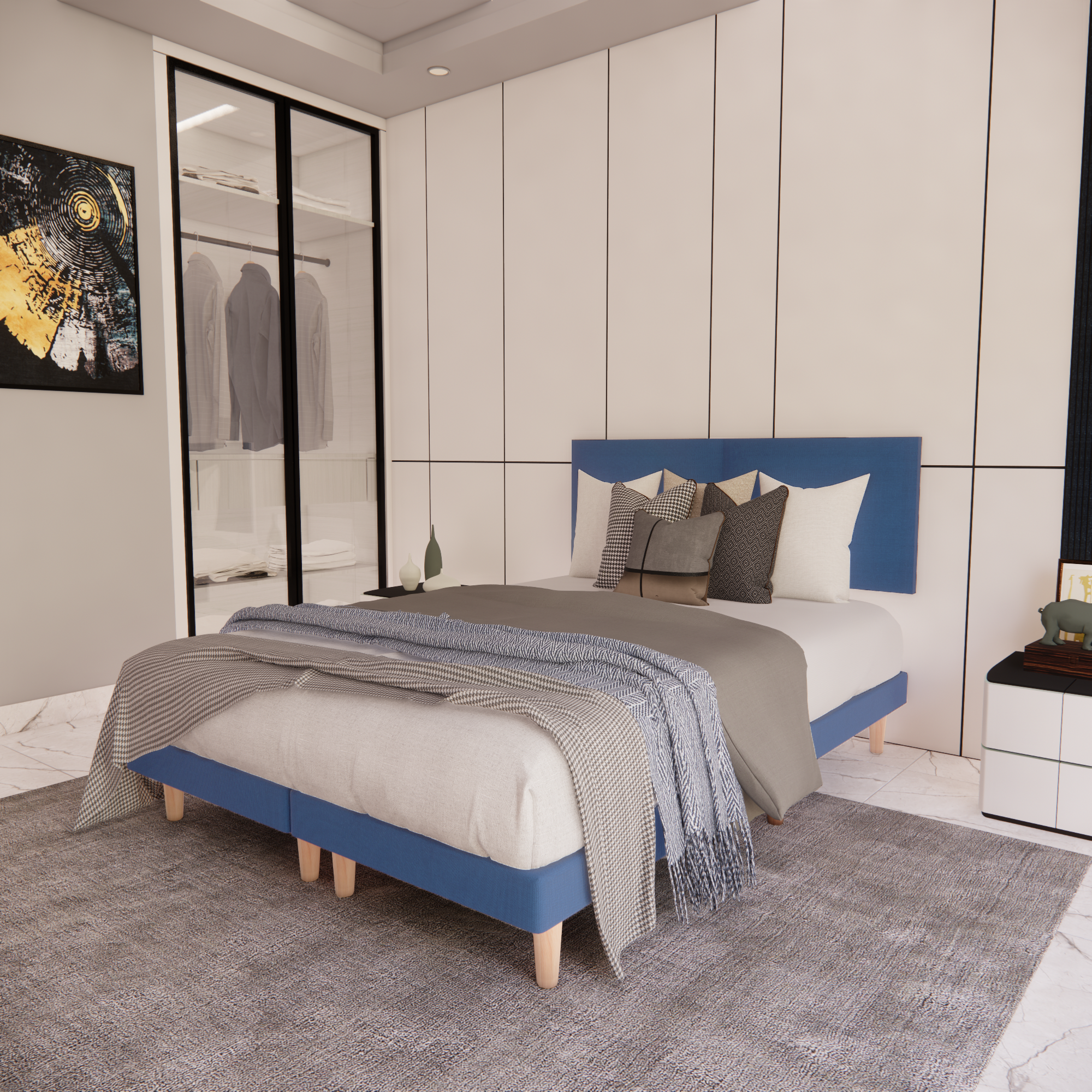 Cama Modular Praga Lino Azul