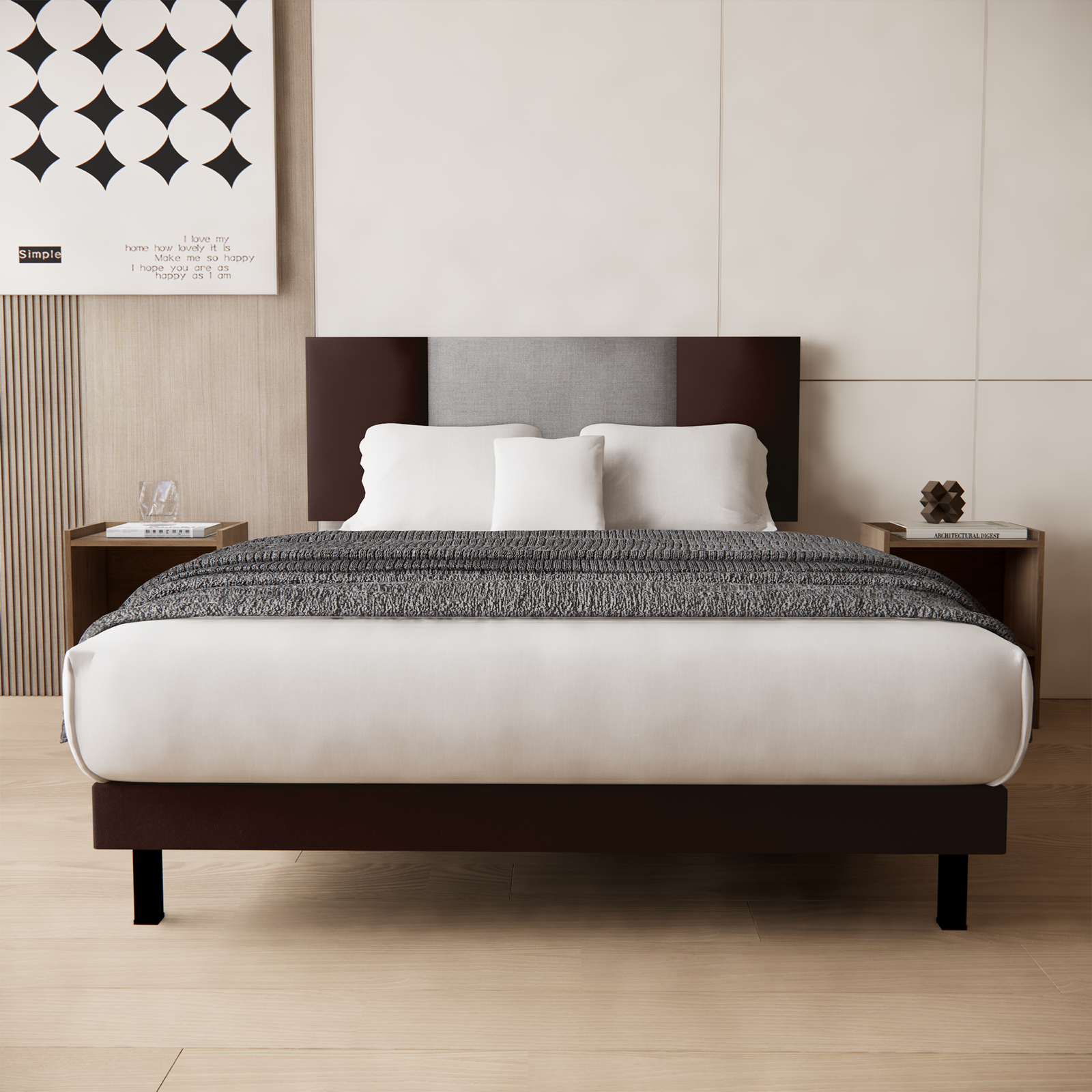 Cama y Buros Roma Vinil Chocolate