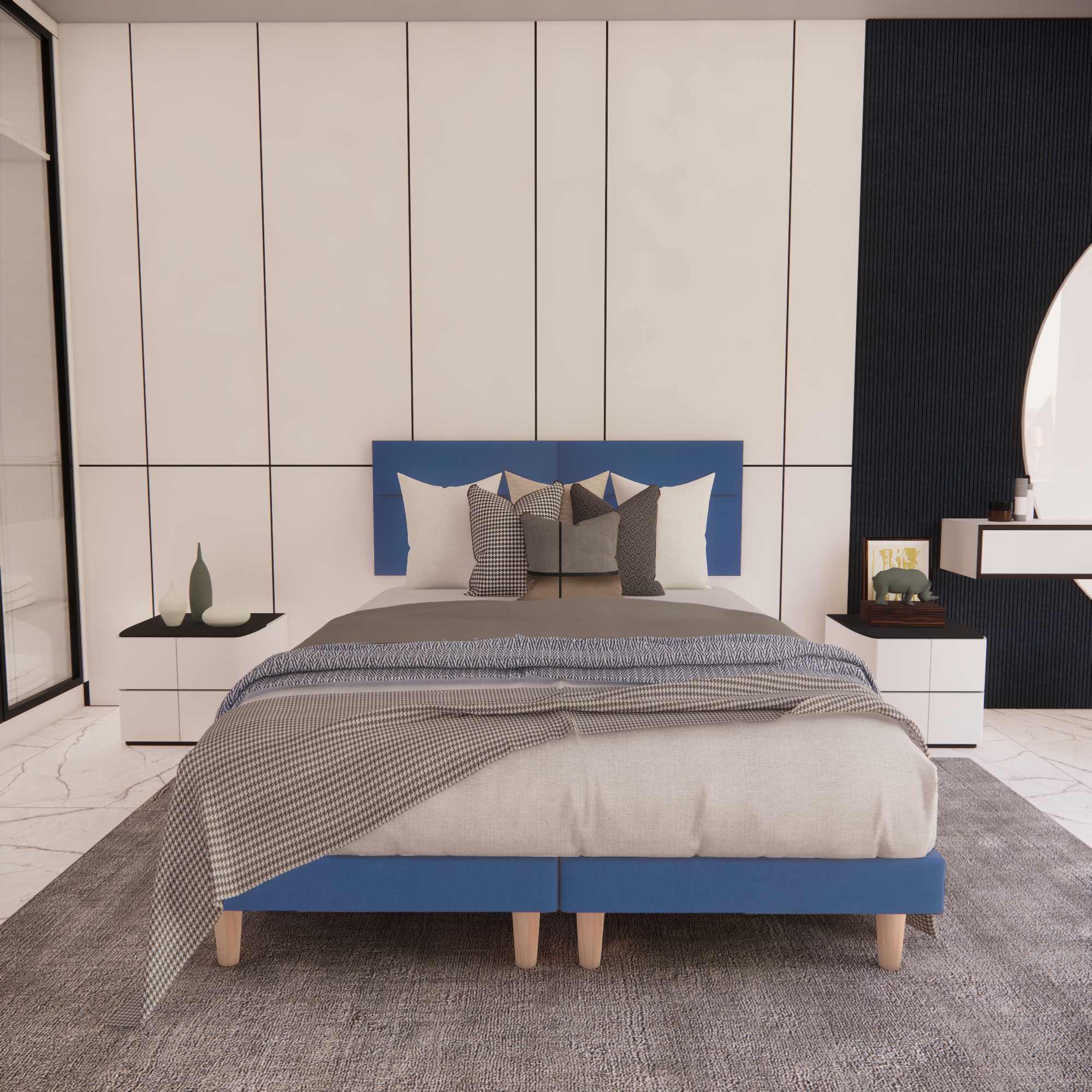 Cama Modular Cairo Lino Azul