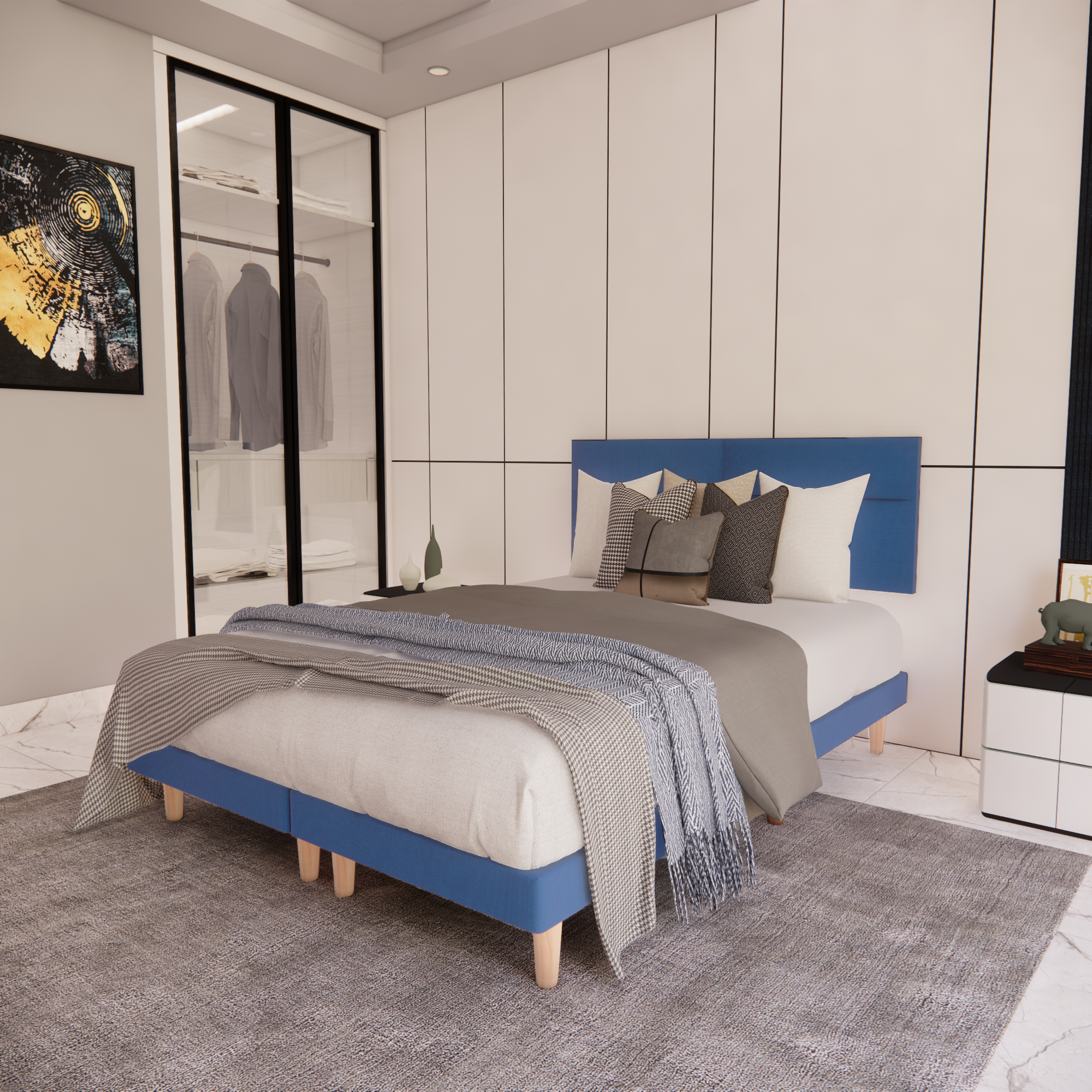 Cama Modular Cairo Lino Azul