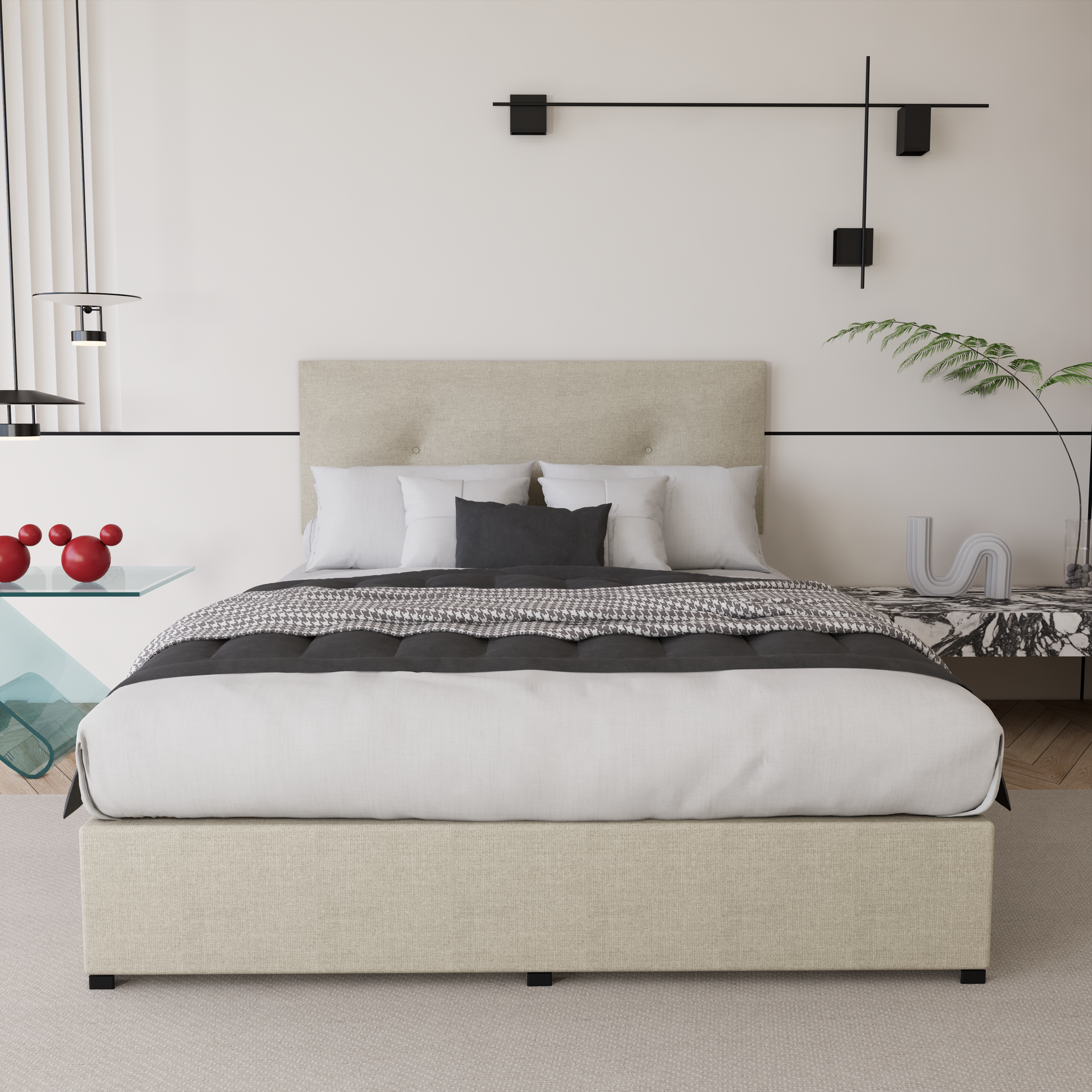 Recamara Armable Base Cama Box Cabecera Urban Lino Beige