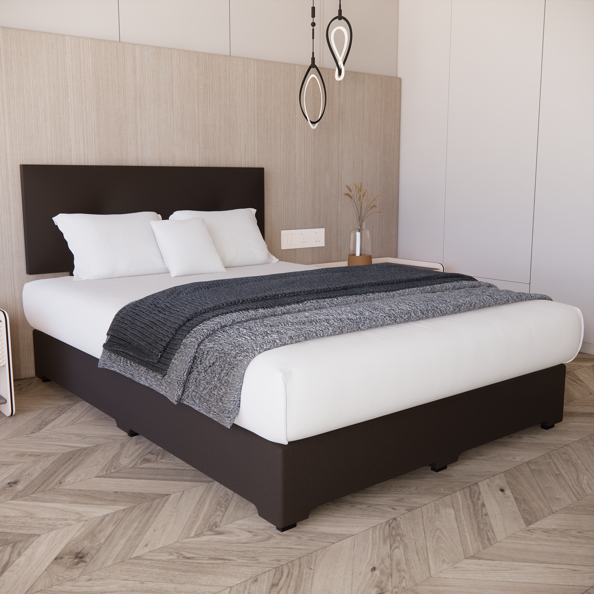 Recamara Armable Base Cama Box Cabecera Urban Vinil Chocolate