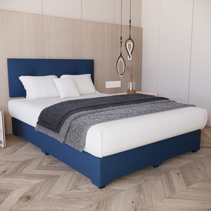 Recamara Base Cama Box Cabecera Urban Lino Azul