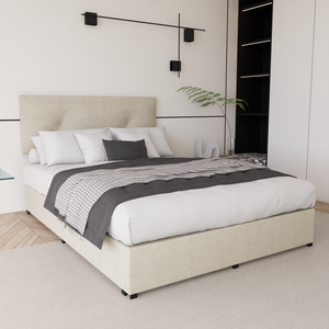 Recamara Armable Base Cama Box Cabecera Urban Lino Beige